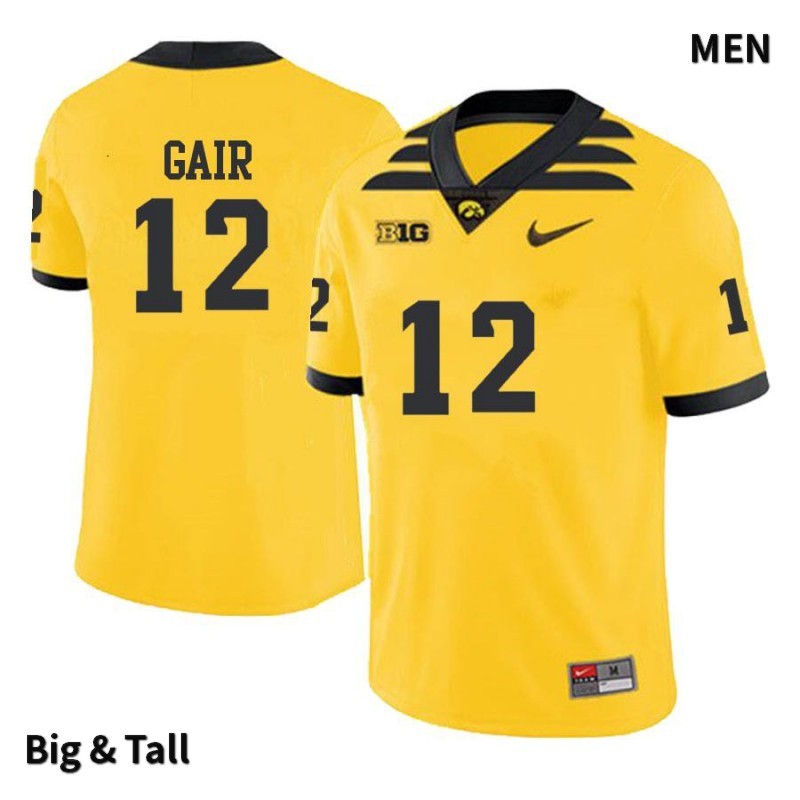 Men's Iowa Hawkeyes NCAA #12 Anthony Gair Yellow Authentic Nike Big & Tall Alumni Stitched College Football Jersey OO34T00GN